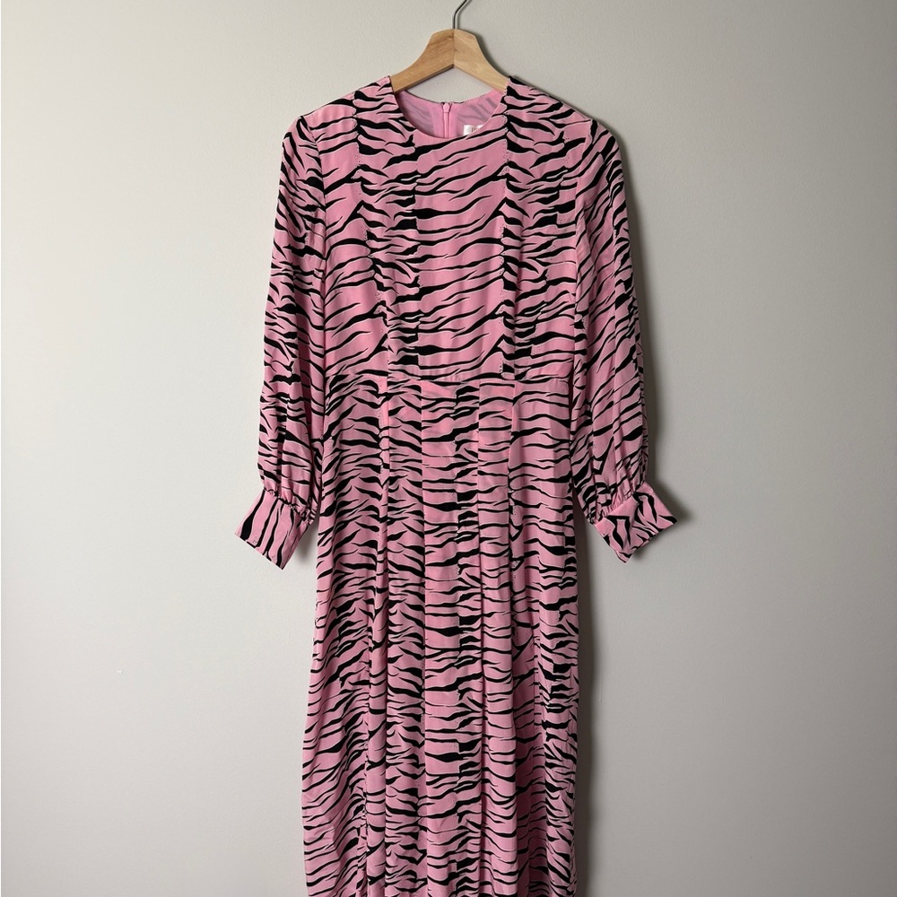 RIXO Pink and Black Zebra Pattern Dress